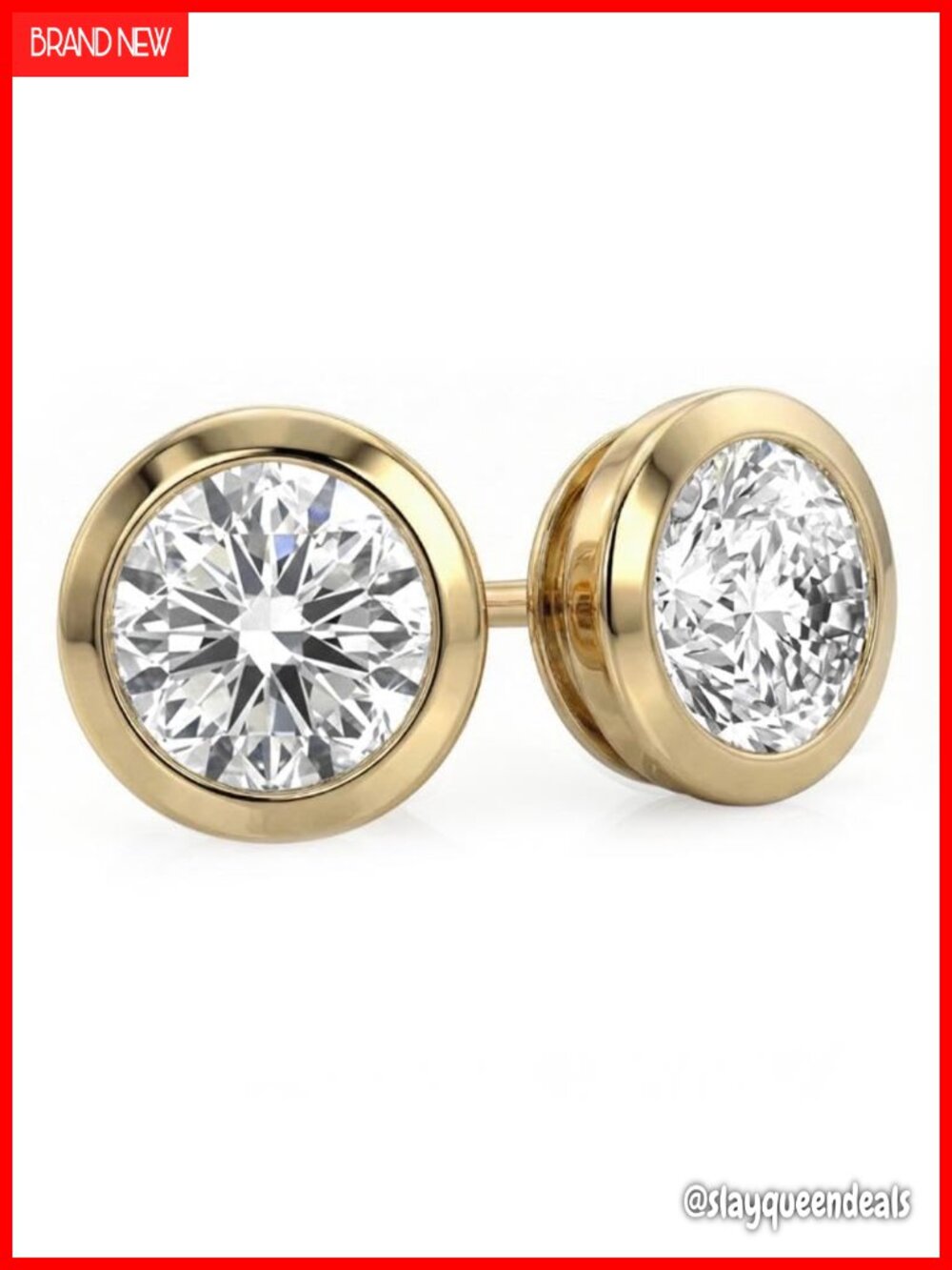 Lab Grown Bezel Diamond Stud Earrings 14K Gold